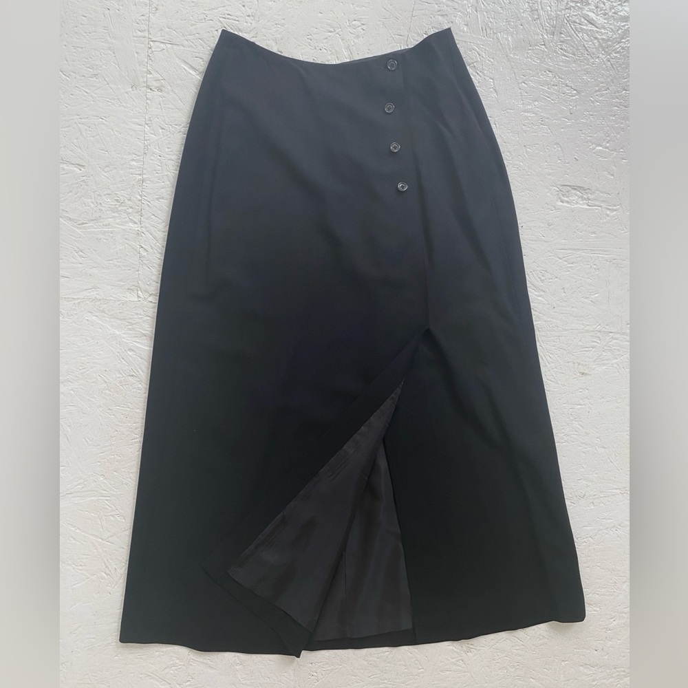 Vintage DKNY Black Maxi Skirt with Button Detail and High Slit